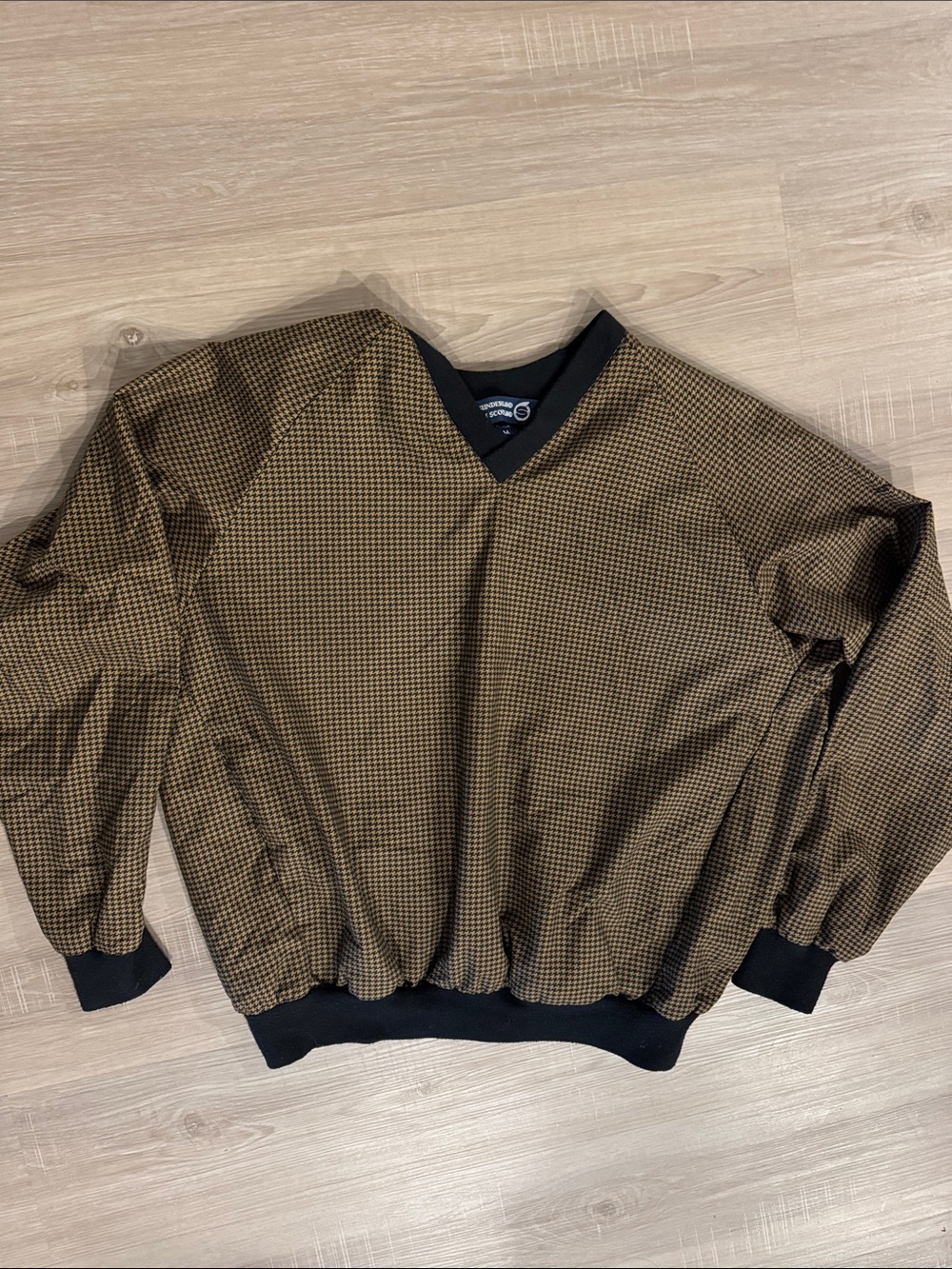 Sunderland of Scotland Men's Brown V-Neck Sweater with Black Trim size M